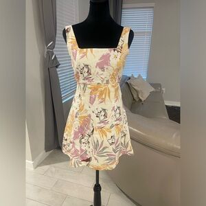 Zulu & Zephyr 100% Linen square neck floral print Mini Dress Sz Small